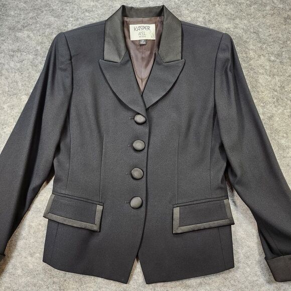 Kasper ASL Petite Blazer Women 6P Black Long Sleeve Fabric Button Career Vintage - Picture 2 of 11